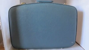 Vintage Blue Suitcase luggage 1960s hardcase decorative 20 1/4 x 13 1/2 x 6 - Picture 1 of 19