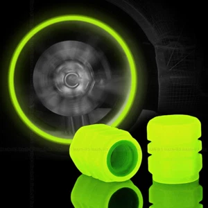 4pcs Yellow Fluorescent Car Tire Valve Caps Cover Accessories Glowing in Dark - Picture 1 of 12