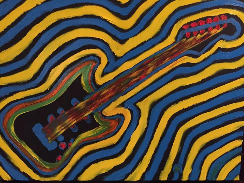Finger Painted Abstract Painting Psychedelic Guitar Matt Kinnaman MKinnamanArt - Image 1 of 1