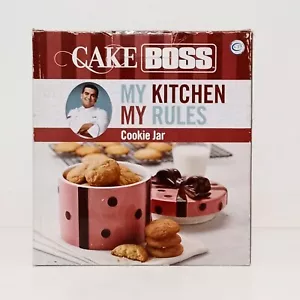 CAKE BOSS Pink & Chocolate Polka Dot Ribbon & Bow Present Cookie Jar - Picture 1 of 3