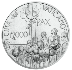 VATICAN 2000 LIRE 2001 ( Peace ) SILVER Commemorative coin (KM# 339) BU - Picture 1 of 5