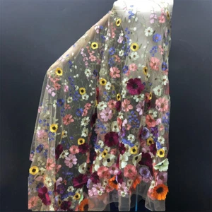 Multi-color 3D Flowers Applique Embroidery Tulle Wedding Fairy Prom Dress Fabric - Picture 1 of 13