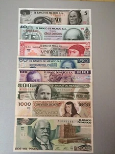 MEXICO PESO 8 BANKNOTE LOT 1970/1980'S A/UNC. 5,10,20,50,100,500,1000,2000 - Picture 1 of 2