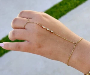 14K Yellow Gold Finger Bracelet Lab Diamond Ring Bracelet Chain Bracelet 0.30ctw - Picture 1 of 9