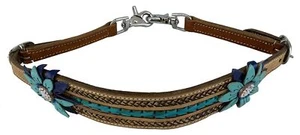 Showman 3D Teal Flower Leather Wither Strap - Picture 1 of 1