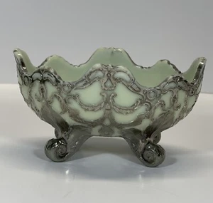 "Cuenco de vidrio natillas amarillas vintage con patrón de hoja de plata 5""" - Imagen 1 de 8