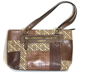 Liz Claiborne Shoulder Bag Purse Brown Patchwork Embossed Croc - Picture 1 of 6