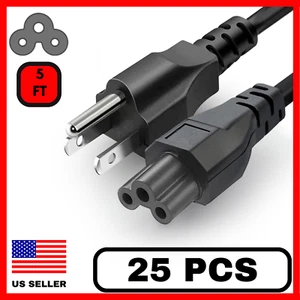 25 Pack 5Ft 3 Prong Plug Ac Power Supply Cord AC Adapter Notebook Charger Cable - Picture 1 of 5