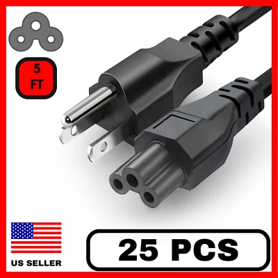 25 Pack 5Ft 3 Prong Plug Ac Power Supply Cord AC Adapter Notebook Charger Cable - Image 1 of 4