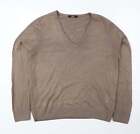 Marks and Spencer Womens Brown V-Neck Acrylic Pullover Jumper Size 14