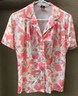 Vtg A Perfect Match Women's Med? 40" Bust Stretch Blouse Coral Floral Bttn Front