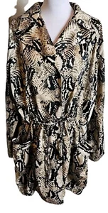 Ellen Tracy Animal Print Lightweight Jacket Sz L Rolltab Sleeve Cinch Waist Coat - Picture 1 of 15