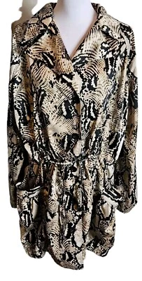 Ellen Tracy Animal Print Lightweight Jacket Sz L Rolltab Sleeve Cinch Waist Coat - Image 1 of 4