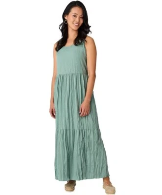 Vestido midi arrugado "seda" salvia aplastado talla L impresiones naturales en capas Foto 1 de 4