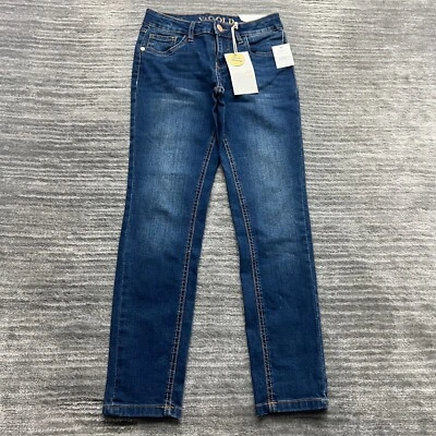 Pantalones de mezclilla V dorados talla 10 jóvenes niñas ajustados al tobillo cintura ajustable azul nuevos con etiquetas Foto 1 de 4