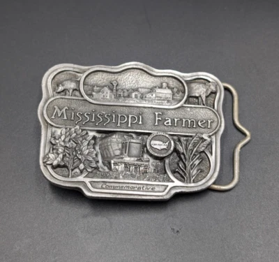 Mississippi Farmer 1987 hebilla de cinturón de peltre EE. UU. edición limitada H. Byrant Inc MD Foto 1 de 3