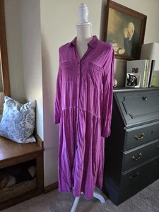 Pilcro Anthropologie Medium Petite MP Womens Purple Pink Relax Fit Dress Raw Hem - Picture 1 of 11