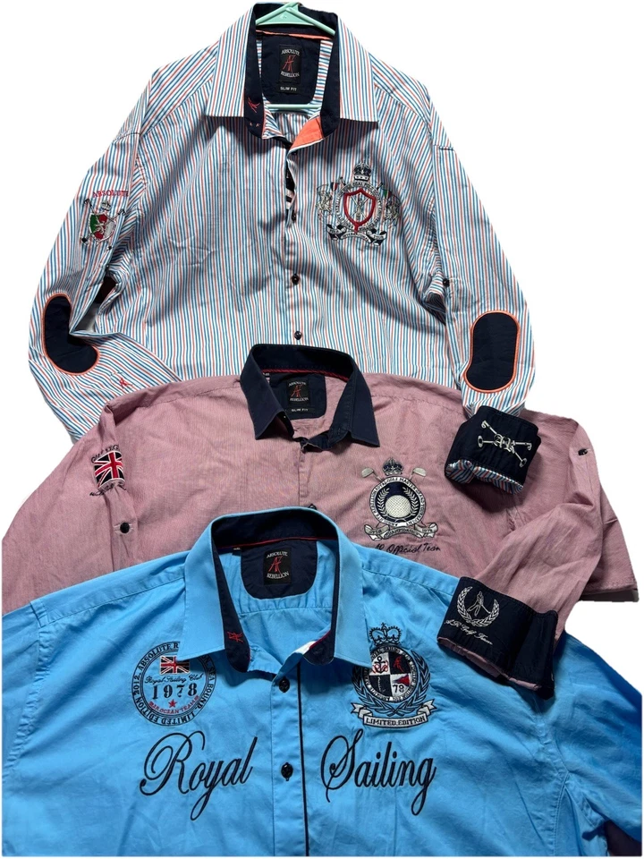 Lote 3 Camisas Bordadas Absolute Rebellion Para Hombre Golf Vela Esquí Preppy 4XL Foto 1 de 4