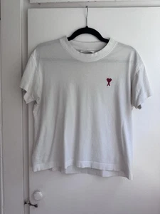 Ami Alexandre Mattiussi Shirt Womens S Heart Logo Short Sleeve Cotton White - Picture 1 of 6