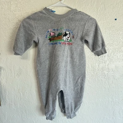 Vintage Little Big Dogs Romper Boys 12-18m Grey One Piece Embroidered 90s - Image 1 of 4