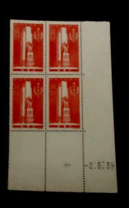 1938 CHARITY 55C+45 CORNER DATE BLOCK VF MNH FRANCE (K6) - Picture 1 of 2