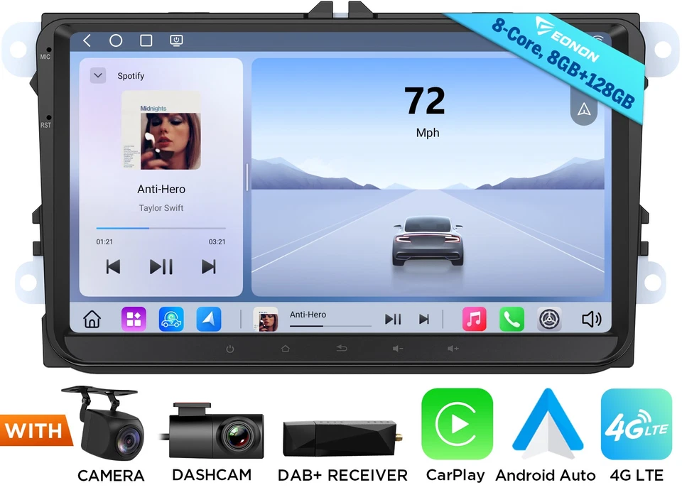 9" Car Stereo Android 13 8+128 GPS WiFi RDS Head Unit for VW Passat CC 2008-2014 - Image 1 of 4