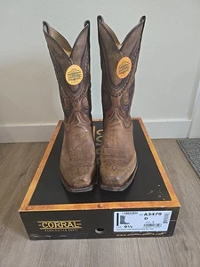 Corral® Men's Gold Cowhide Square Toe Boots A3479, Size 9.5, New In Box - Picture 1 of 9