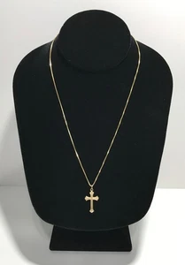 14K massive Gelbgold Box Gliederkette Halskette mit Kreuz Anhänger 18" - Bild 1 von 13