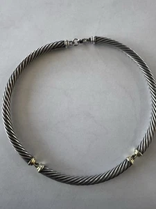 David Yurman Sterling Silver & 14K Gold Metro Cable Choker Necklace - Picture 1 of 5