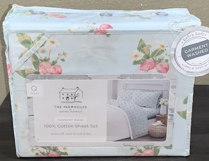 Set lenzuola FARMHOUSE by Rachel Ashwell QUEEN cotone azzurro chiaro con fragole - Foto 1 di 3