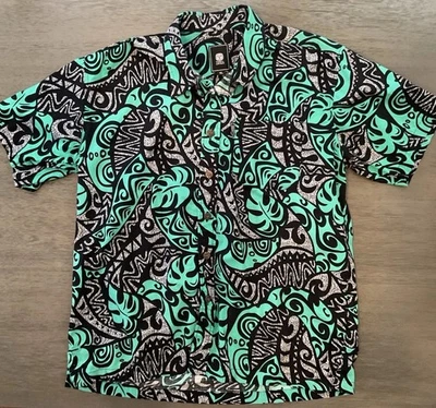 Camisa Origen Tribal XL - Verde Negro Estampado Tribal - 100% Algodón - Hecha en Fiji Foto 1 de 4