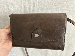 Frye Brown Melissa Wallet Leather Snap Closure Crossbody Bag Purse Handbag - Picture 1 of 14