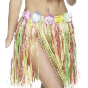 Hawaiian Hula Skirt Adult Multi Coloured with Flowers Elasticated Waist 46cm - Picture 1 of 2