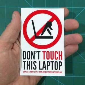 Don't Touch This Laptop - Red & Black Warning Sticker 2-pack - Picture 1 of 3