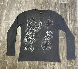 VTG MMA Elite Mens Large Waffle Knit Thermal Shirt Gray Long Sleeve - Picture 1 of 5