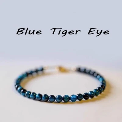 天然 4 毫米蓝色老虎眼石串珠手链宝石手链手工制作 — 第 1/4 张图片