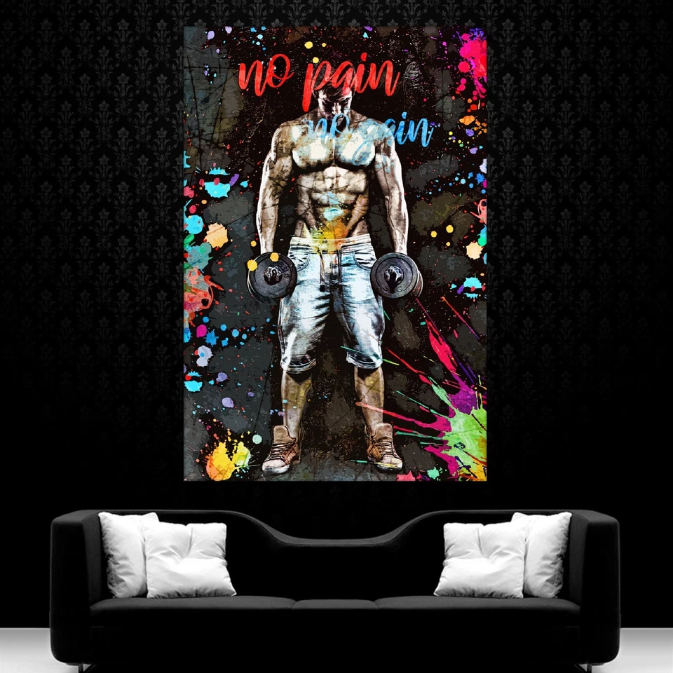 LEINWAND BILDER XXL BODYBUILDING HANTELN BODYBUILDER BUNT ABSTRAKT WAND POSTER - Bild 1 von 4