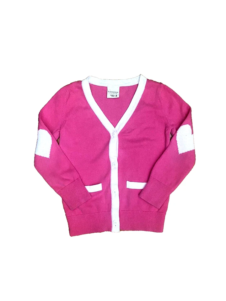 Cardigã suéter coração rosa/branco SONOMA menina 4T - Imagem 1 de 4