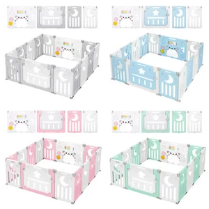 12+2 Paneele Laufgitter Laufstall Baby Absperrgitter Schutzgitter Krabbelgitter - Bild 1 von 39