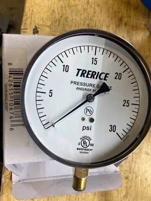 Stainless Steel Pressure Gauge, Lower Conn. 1/4" NPT 4.5"- Trerice (0-30 psi) - Image 1 of 2