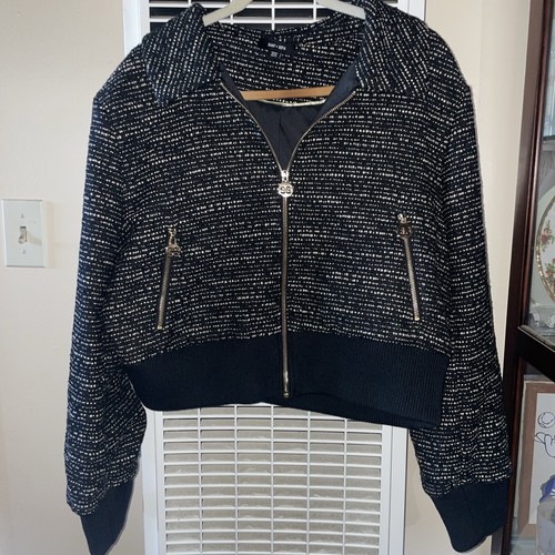 VETEMENTS Saint + Sofia Tweed Zip Up Jacket Black Women’s Size 14 EUC USA 14