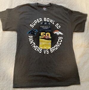Super Bowl 50 Shirt Carolina Panthers Denver Broncos Gray NWT Size Large