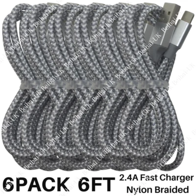 6 Pack 6ft USB Charger Cable Braided For iPhone SE 11 XR 8 7 Fast Charging Cord - Image 1 of 4