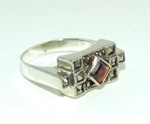 Vintage Damenring mit Turmalin Stein und Makasiten / 925er Silber 56 (17,8 mm Ø) - Bild 1 von 7