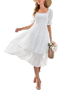 Plus Size Women's Dress Ruffle Short Sleeve Square Neck Tiered Ruffle Dress - Picture 1 of 13