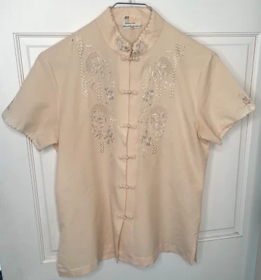 Vintage Women's Hand Embroidered Asian Floral Blouse Sz M 60s 70s Unique Ornate - Image 1 of 4