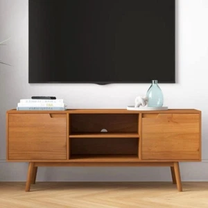 Mid Century Modern TV Stand Entertainment Center Media Cabinet Solid Wood LW 58" - Picture 1 of 4