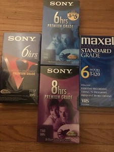 New & Sealed 3 Sony & 1 Maxell 6 hrs & 8 hr. Premium T-120 Blank VHS Tapes - Picture 1 of 3