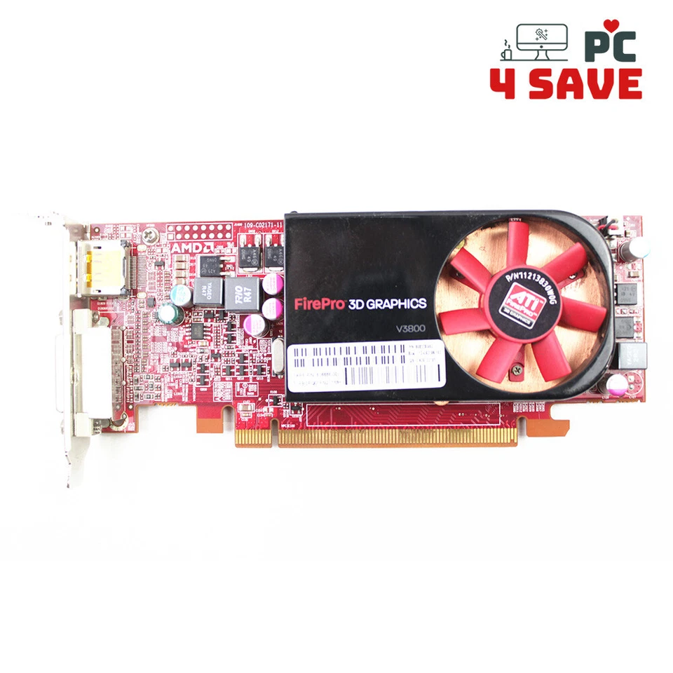 HP AMD FirePro 3D V3800 512MB GDDR3 Low Profile DP DVI 608528-002 608886-001 - Image 1 of 3