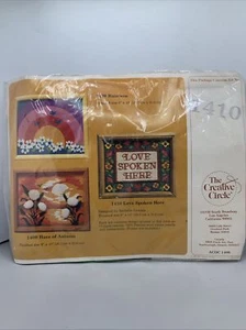 VTG Embroidery Kit LOVE SPOKEN HERE #1408 NEW The Creative Circle 1981 USA Seal - Picture 1 of 5